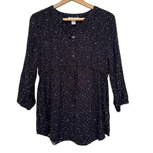 Motherhood Maternity Black 3/4 Sleeve Top Red White Confetti pattern Medium